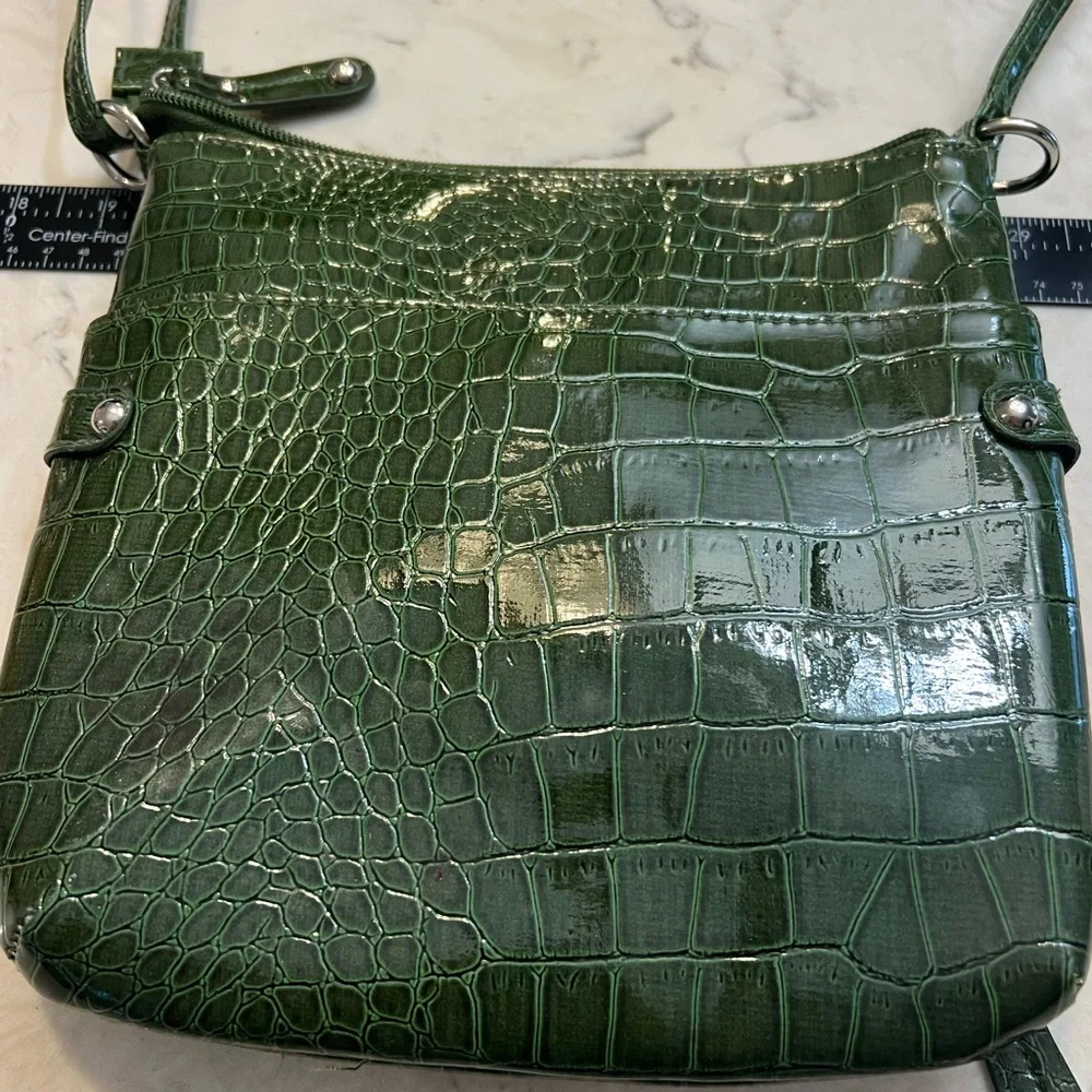 Green Crocodile-Embossed Crossbody‎ Bag